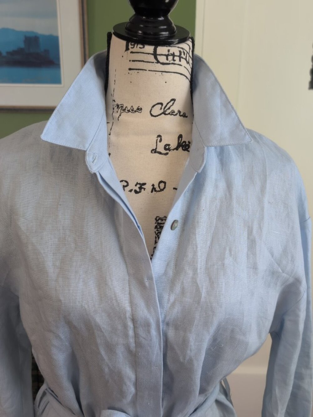 OnBir 100% Lite Blue Linen Dress NWT One Size - Picture 2 of 12
